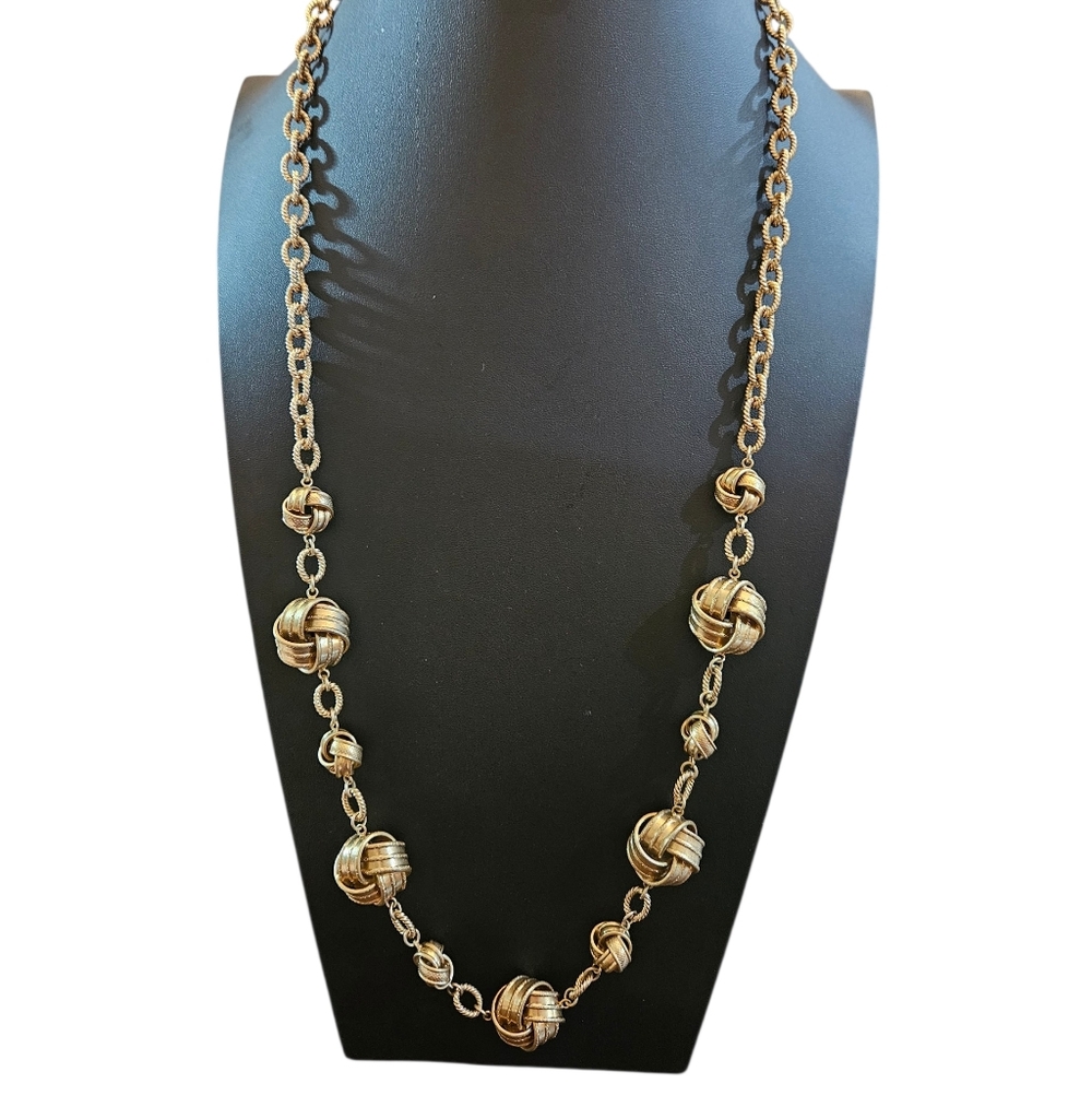 VINTAGE MCM Goldtone Frienship Knot Long NECKLACE 34"